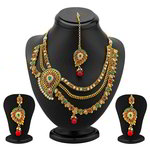 Медное индийское колье, покрытое позолотой + серьги + тика