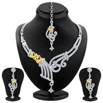 Индийское колье, покрытое позолотой и родием, с прозрачными стразами + серьги + украшение на лоб