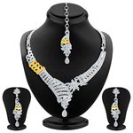 Индийское колье, покрытое позолотой и родием, с прозрачными стразами + серьги + украшение на лоб