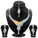 Индийское колье, покрытое позолотой и родием, с прозрачными стразами + серьги + украшение на лоб