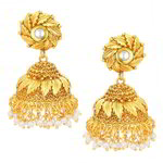 Позолоченные индийские серьги-колокольчики с белыми бусинками