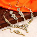 Позолоченное индийское колье + серьги + тика