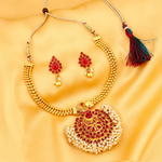 Позолоченный индийский кулон на цепочке + серьги (стразы, бусинки)