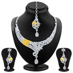 Индийское колье, покрытое родием и позолотой + серьги