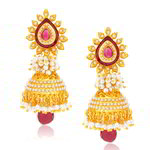 Позолоченные индийские серьги-колокольчики, цветная эмаль, стразы, бусинки