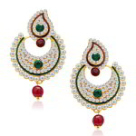 Позолоченные индийские серьги, цветная эмаль, стразы и бусинки