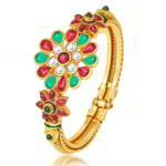 Када — позолоченный разъёмный индийский широкий браслет, цветная эмаль, стразы