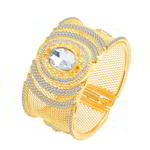 Када — позолоченный индийский широкий разъёмный браслет с прозрачными стразами