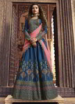 Тёмно-голубой национальный индийский женский костюм лехенга (ленга) чоли, украшенный вышивкой