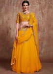 *Горчичный и жёлтый индийский женский свадебный костюм лехенга (ленга) чоли из фатина