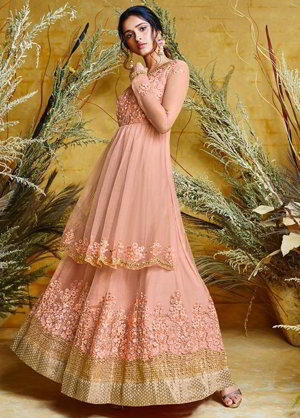 Персиковое длинное платье / анаркали / костюм из фатина