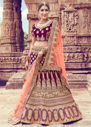 Фиолетовый бархатный национальный индийский женский свадебный костюм лехенга (ленга) чоли, украшенный вышивкой с люрексом
