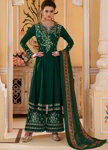 *Тёмно-зелёное нарядное платье / костюм, украшенное печатным рисунком, вышивкой