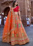 *Разноцветный шёлковый индийский женский свадебный костюм лехенга (ленга) чоли, украшенный вышивкой