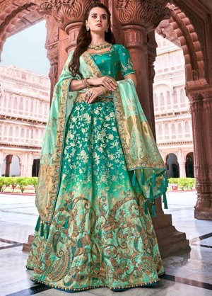 Красивый национальный индийский женский свадебный костюм лехенга (ленга) чоли, украшенный вышивкой