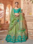 Зелёный национальный индийский свадебный женский костюм лехенга (ленга) чоли