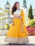 Жёлтый с кремовым национальный индийский женский свадебный костюм лехенга (ленга) чоли