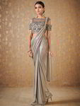 Серебристое мерцающее вечернее индийское сари