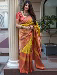 *Горчичное и жёлтое шёлковое оригинальное красивое индийское сари