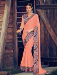 *Персиковое шифоновое лёгкое индийское сари