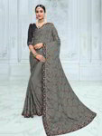 *Серое шифоновое лёгкое индийское сари, украшенное вышивкой люрексом, скрученной шёлковой нитью