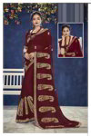 *Бордовое шифоновое лёгкое индийское сари, украшенное вышивкой люрексом