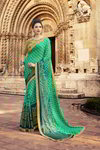 *Зелёное красивое индийское сари из брассо