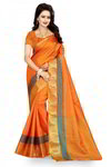 *Оранжевое жаккардовое и хлопковое красивое простое индийское сари