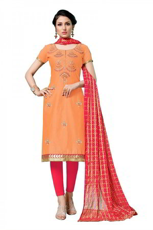 Оранжевое хлопковое платье / костюм, украшенное вышивкой