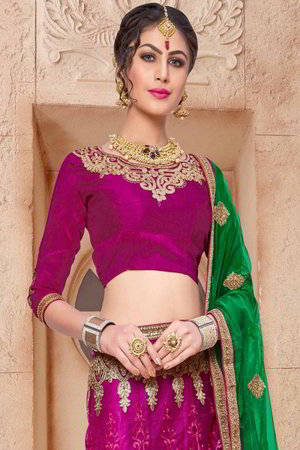Пурпурный и разноцветный индийский женский свадебный костюм лехенга (ленга) чоли из фатина, украшенный вышивкой