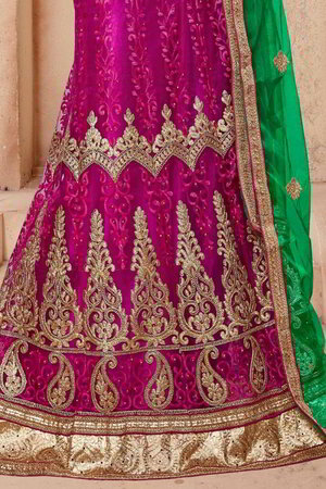 Пурпурный и разноцветный индийский женский свадебный костюм лехенга (ленга) чоли из фатина, украшенный вышивкой