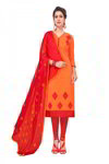 *Оранжевое хлопковое нарядное платье / костюм, украшенное вышивкой