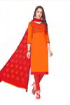 *Оранжевое хлопковое и атласное нарядное платье / костюм, украшенное вышивкой
