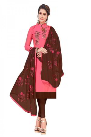 Персиковое хлопковое и шёлковое платье / костюм, украшенное вышивкой
