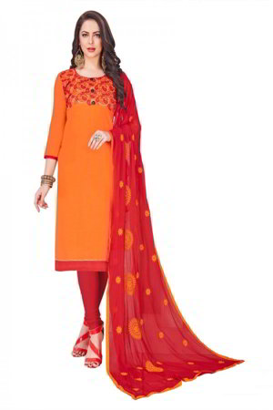 Оранжевое хлопковое платье / костюм, украшенное вышивкой