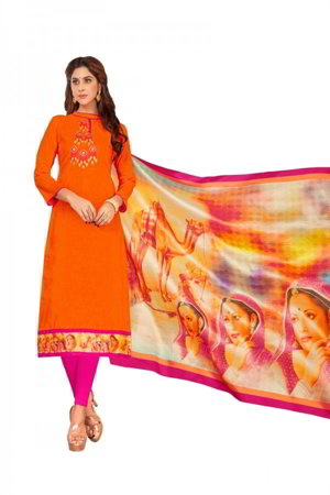 Оранжевое жаккардовое и хлопковое платье / костюм, украшенное вышивкой