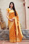 *Горчичное шёлковое вечернее нарядное индийское сари