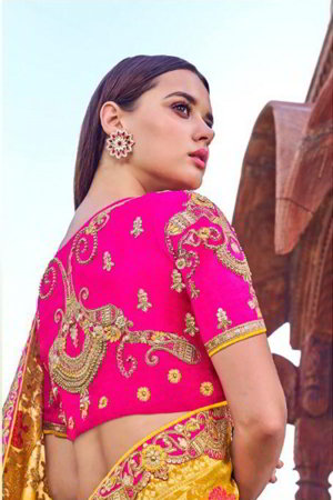 Двухцветное индийское сари из шёлка, украшенное вышивкой с люрексом