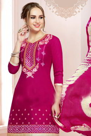 Розовое и цвета фуксии платье / костюм из шифона и хлопка, украшенное вышивкой