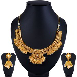 Позолоченное индийское ожерелье + серьги-колокольчики
