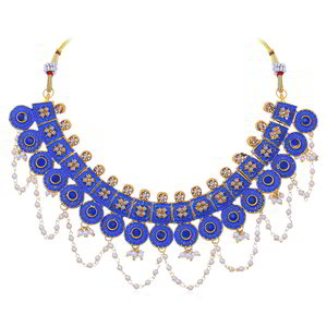 Синее позолоченное индийское украшение на шею с перламутровыми бусинками