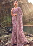 Лиловое вечернее индийское сари из гипюра