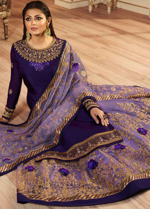 Фиолетовый индийский женский свадебный костюм лехенга (ленга) чоли из креп-жоржета и фатина, украшенный вышивкой