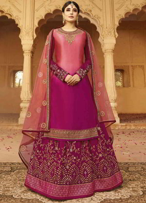 Цвета фуксии индийский женский свадебный костюм лехенга (ленга) чоли из креп-жоржета и атласа, украшенный вышивкой