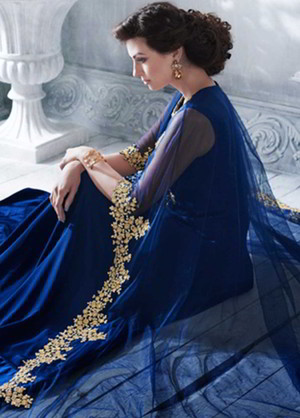 Синее длинное платье / анаркали / костюм из креп-жоржета, шифона и фатина