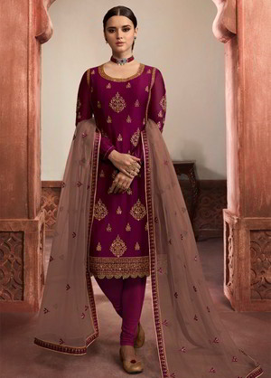 Пурпурный индийский женский свадебный костюм лехенга (ленга) чоли из фатина, украшенный вышивкой