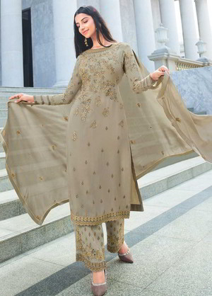 Кварцевое индийское платье / костюм из креп-жоржета, с длинными рукавами, украшенное вышивкой