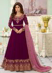 Фиолетовое длинное платьев пол из шифона, с длинными рукавами, украшенное вышивкой