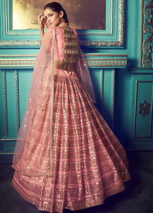 Розовый индийский женский костюм лехенга (ленга) чоли