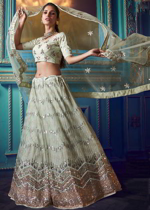 Фисташковый индийский женский костюм лехенга (ленга) чоли